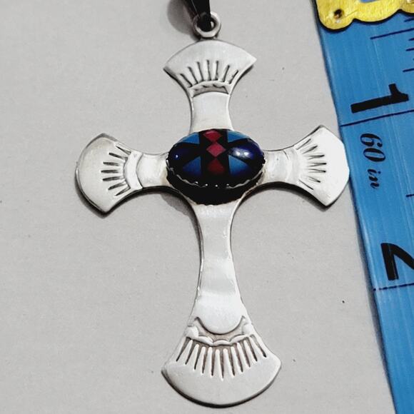 Large Multi Stone Silver Cross Pendant - Picture 2 of 6